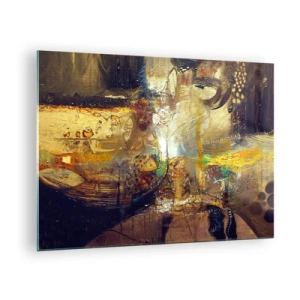 Quadro su vetro - Composizione astratta nei toni dell'oro e del marrone - 70x50cm - Freddo, più caldo, bollente - Decorazione murale moderna per soggiorno e camera da letto ARTTOR