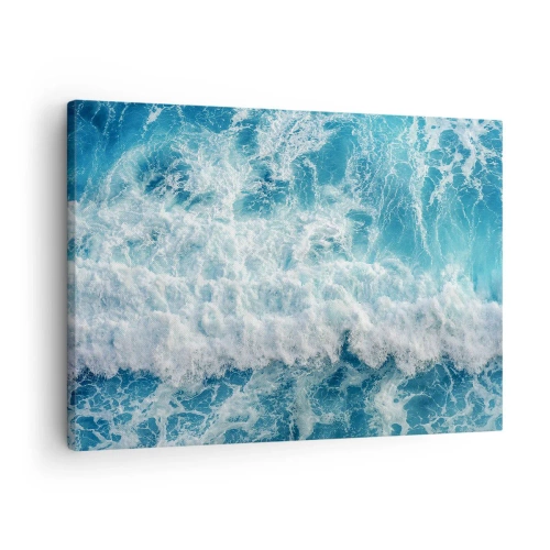 Quadro su tela - Stampe su Tela - Onde oceaniche dinamiche nelle tonalità del blu - 70x50cm - Con gioia e saltellando - Decorazione murale moderna per soggiorno e camera da letto ARTTOR