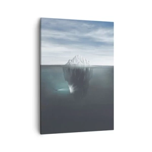 Quadro su tela - Stampe su Tela - Un iceberg in acqua con un sub e un riflettore sotto la superficie. - 50x70cm - Mistero sottomarino - Decorazione murale moderna per soggiorno e camera da letto ARTTOR