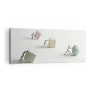Quadro su tela - Stampe su Tela - Miniature che spingono forme su uno sfondo chiaro - 120x50cm - È la vita - Decorazione murale moderna per soggiorno e camera da letto ARTTOR