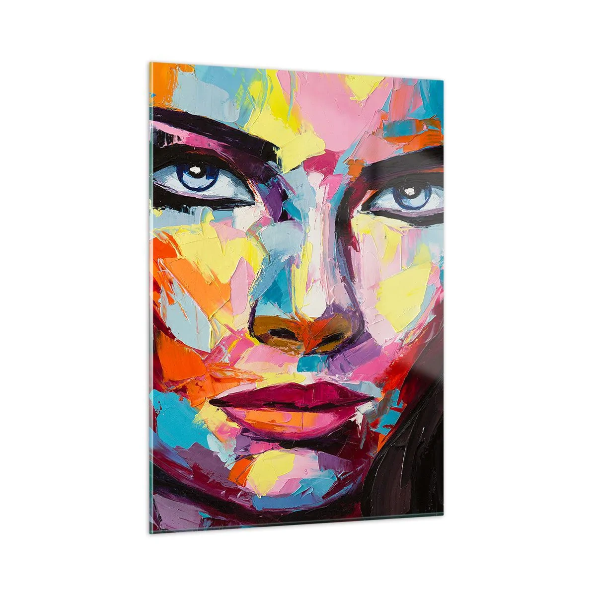 Quadro su vetro - Ritratto colorato di una donna in stile astratto - 50x70cm - Anche l'anima è colorata - Decorazione murale moderna per soggiorno e camera da letto ARTTOR