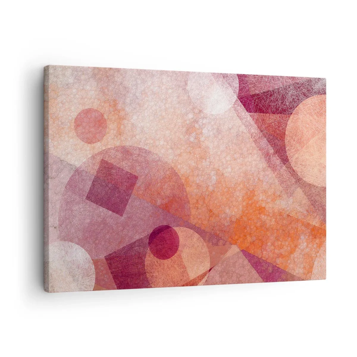 Quadro su tela - Stampe su Tela - Forme geometriche astratte in tonalità pastello di rosa - 70x50cm - Trasformazioni geometriche in rosa - Decorazione murale moderna per soggiorno e camera da letto ARTTOR