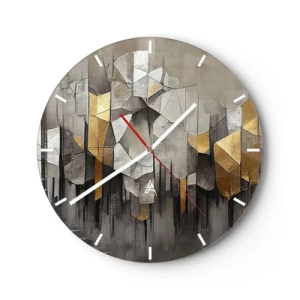 Orologio da parete - Orologio in Vetro - Struttura geometrica con sfumature di grigio e oro - 30x30cm - Composizione di ghiaccio e luce - Decorazione murale moderna per soggiorno, cucina e camera da letto ARTTOR