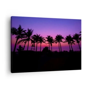 Quadro su tela - Stampe su Tela - Silhouette di palme contro un cielo al tramonto rosa-viola - 70x50cm - Sera sotto le palme - Decorazione murale moderna per soggiorno e camera da letto ARTTOR