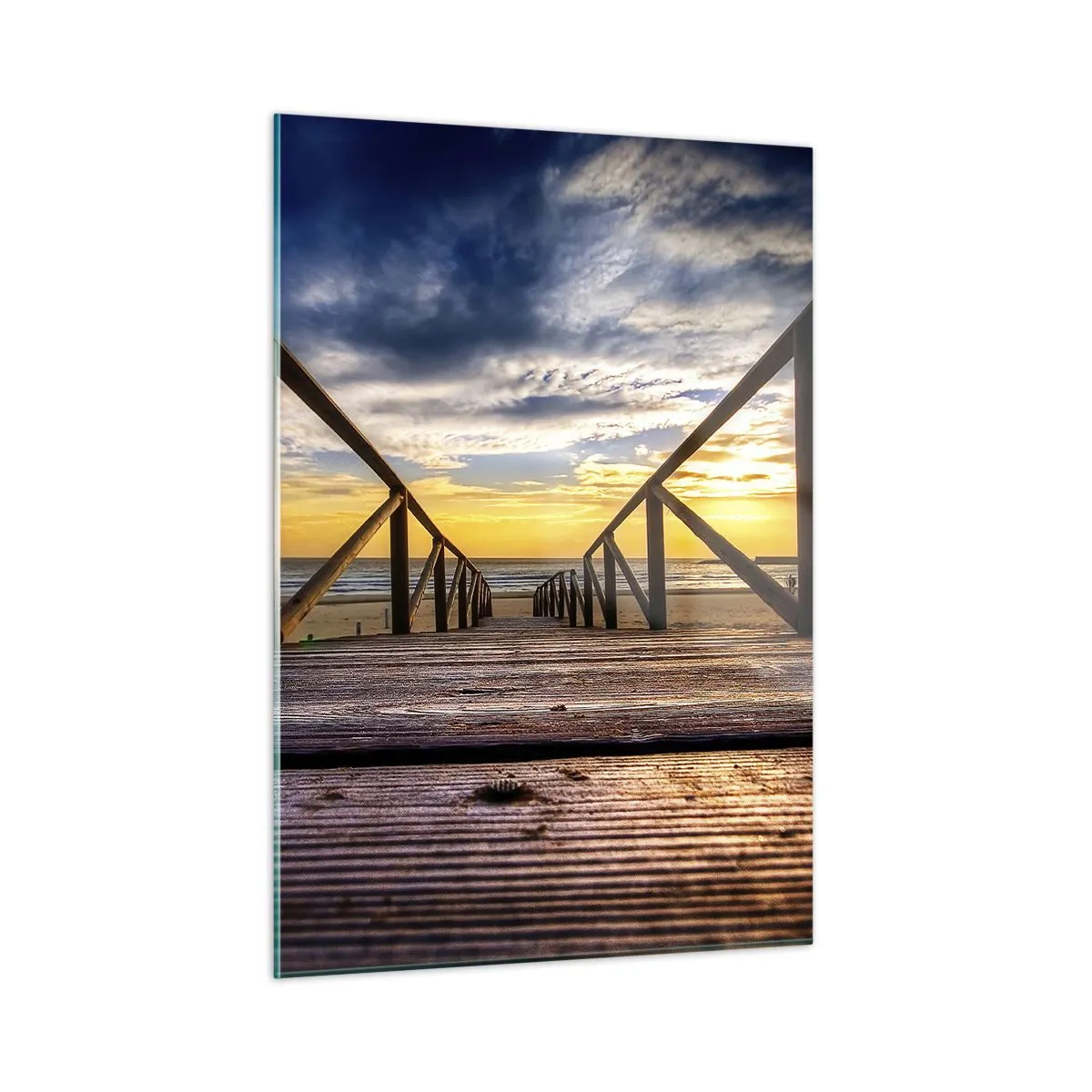 Quadro su vetro - Molo che conduce alla spiaggia al tramonto - 50x70cm - Verso la spiaggia silenziosa al tramonto - Decorazione murale moderna per soggiorno e camera da letto ARTTOR