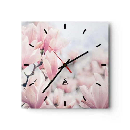 Orologio da parete - Orologio in Vetro - Delicati fiori di magnolia in delicate tonalità rosa - 30x30cm - Ideale di delicatezza - Decorazione murale moderna per soggiorno e camera da letto ARTTOR