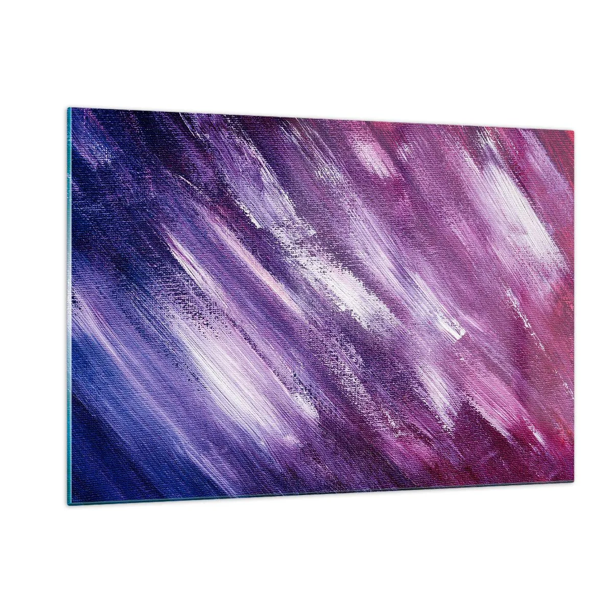 Quadro su vetro - Dipinto astratto nei toni del viola e del bianco - 120x80cm - Quando soffia il vento solare - Decorazione murale moderna per soggiorno e camera da letto ARTTOR