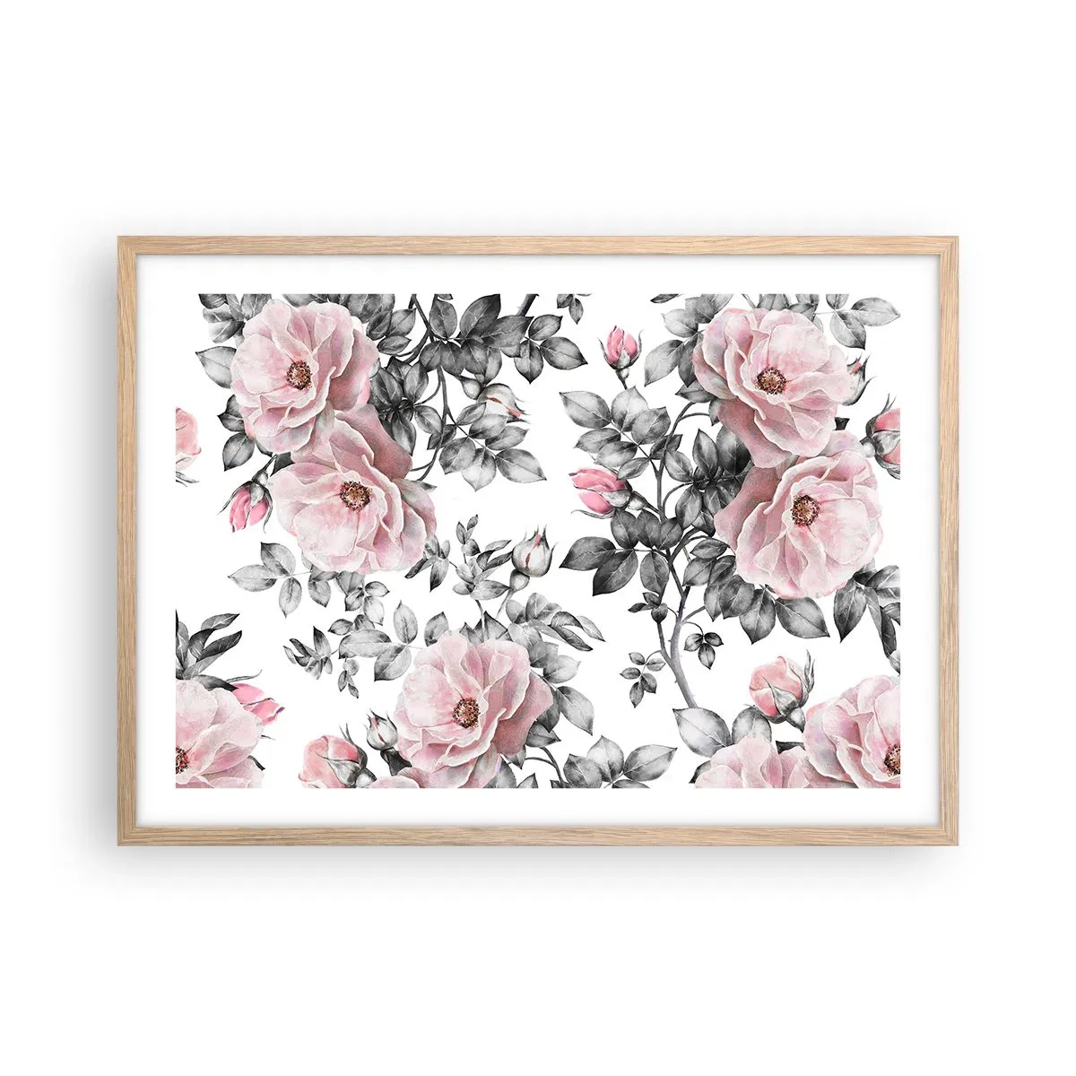 Poster in cornice rovere chiaro - Perdersi tra le rose - 70x50 cm