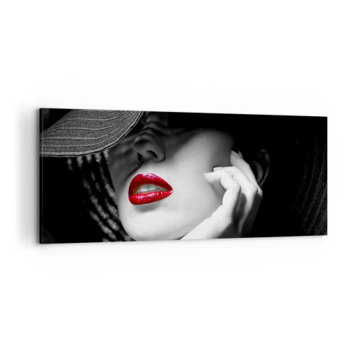 Quadro su tela - Stampe su Tela - Ritratto in bianco e nero di una donna con le labbra rosse - 120x50cm - Studio in scarlatto - Decorazione murale moderna per soggiorno e camera da letto ARTTOR