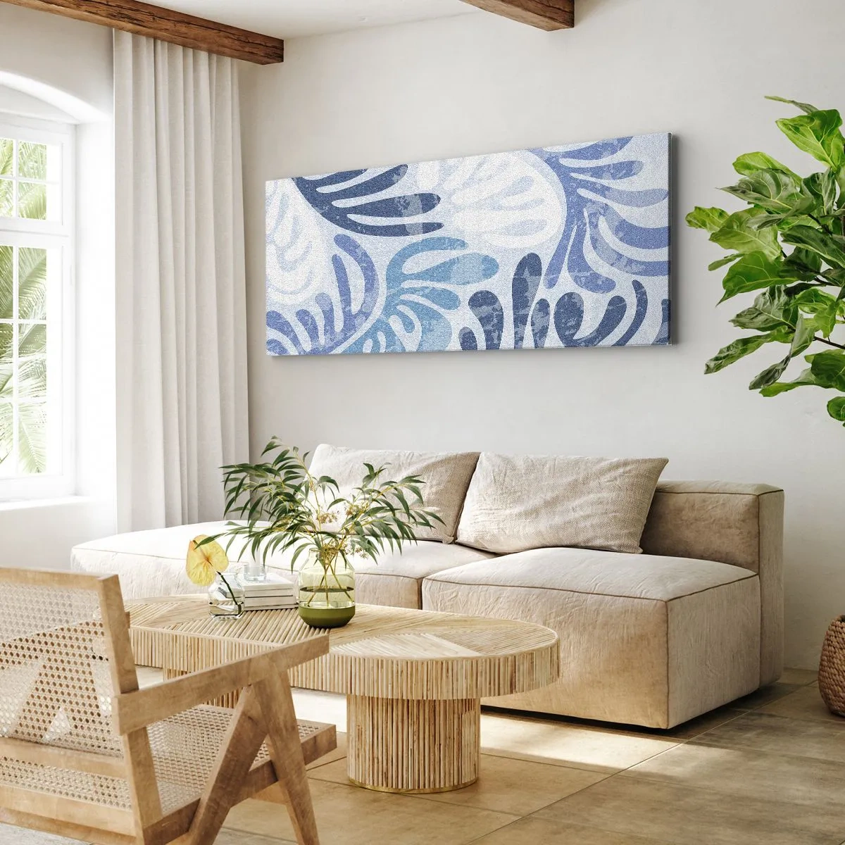 Quadro su tela - Stampe su Tela - Felci blu - 100x40 cm