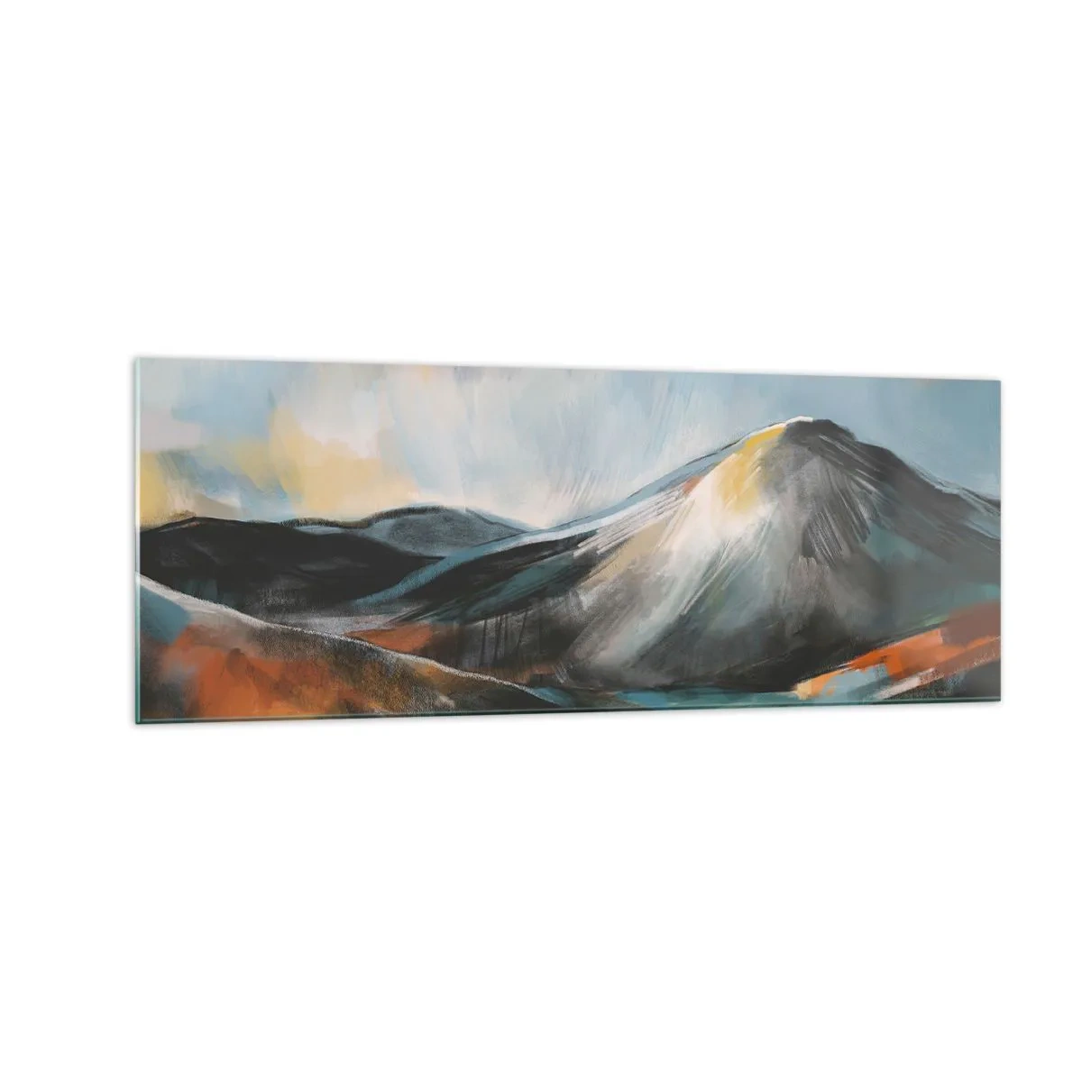 Quadro su vetro - Paesaggio montano astratto in tonalità calde - 140x50cm - Aspri e belli - Decorazione murale moderna per soggiorno e camera da letto ARTTOR