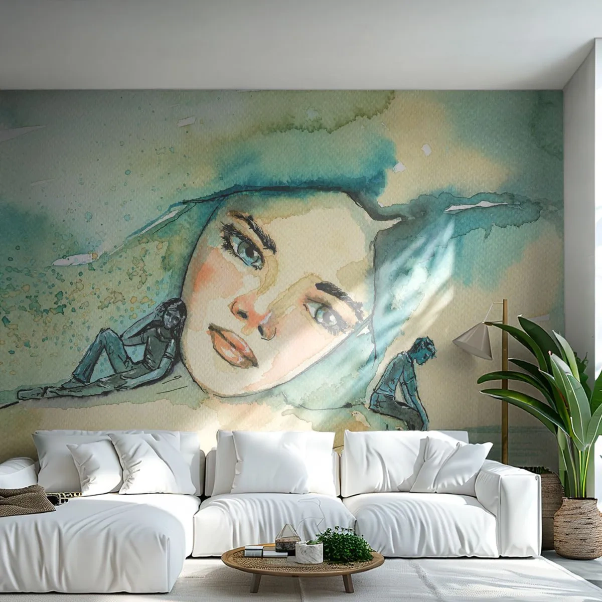 Fotomurali Standard Eco - Am I blue? - Astrazione, Volto di donna, Pittura - 400x280 cm