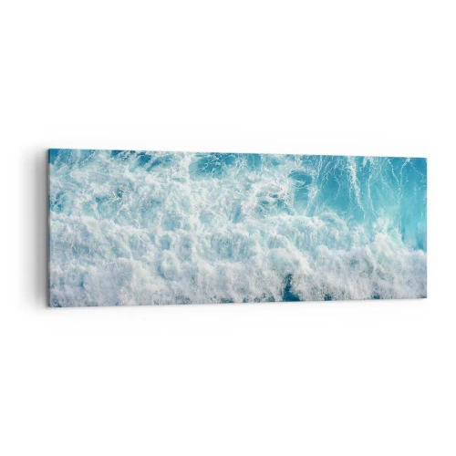 Quadro su tela - Stampe su Tela - Onde oceaniche dinamiche nelle tonalità del blu - 140x50cm - Con gioia e saltellando - Decorazione murale moderna per soggiorno e camera da letto ARTTOR