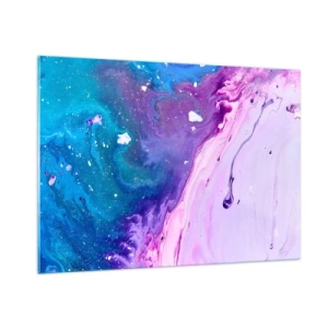 Quadro su vetro - Una composizione astratta con un mix di colori viola, blu e rosa. - 100x70cm - Yin e yang - Decorazione murale moderna per soggiorno e camera da letto ARTTOR