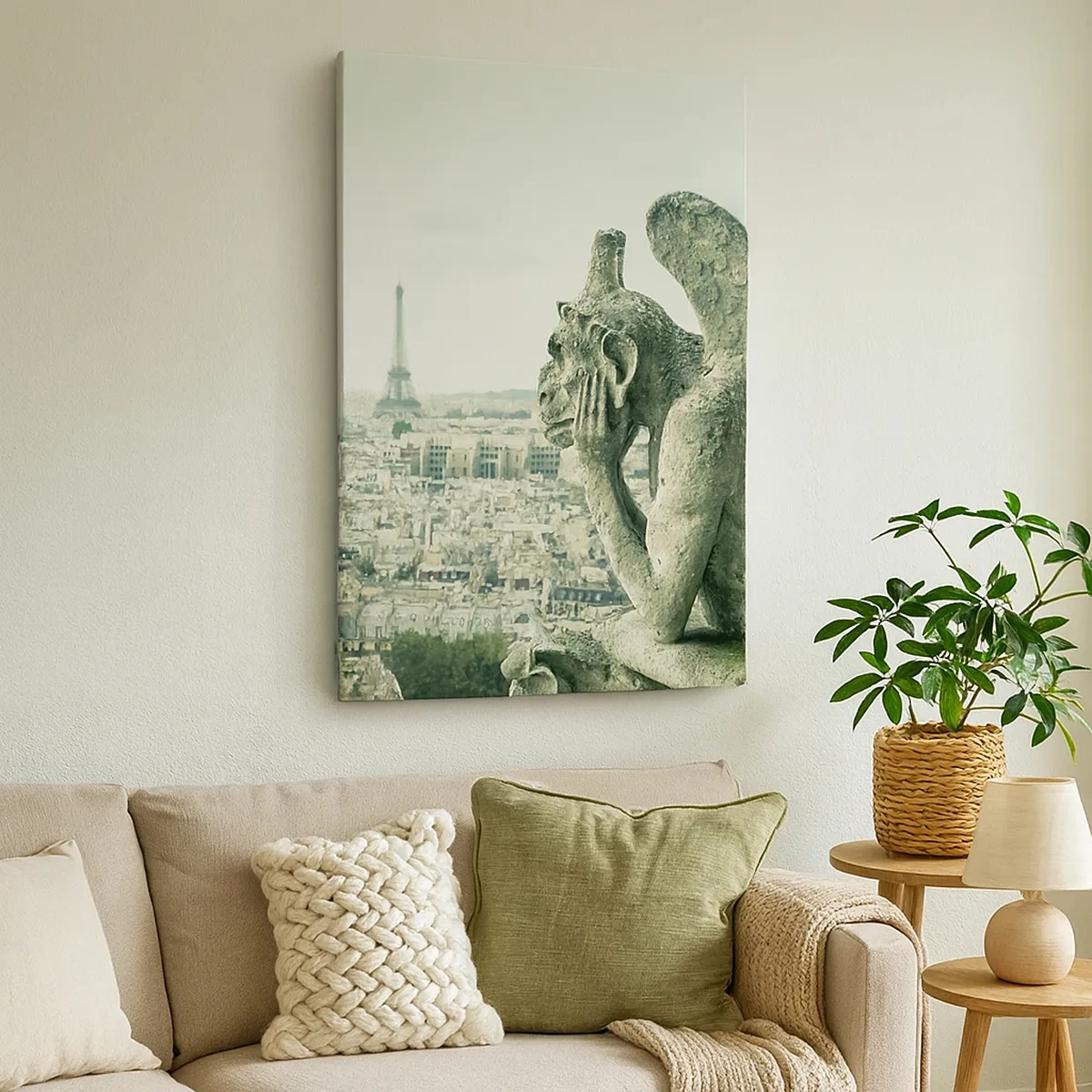 Quadro su tela - Stampe su Tela - Gargoyle che dominano lo skyline di Parigi e la Torre Eiffel - 50x70cm - Chiacchierate parigine - Decorazione murale moderna per soggiorno e camera da letto ARTTOR
