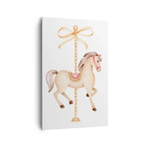 Quadro su tela - Stampe su Tela - Un cavallo da giostra con un fiocco in delicati colori pastello - 80x120cm - Trotto aggraziato - Decorazione murale moderna per soggiorno e camera da letto ARTTOR