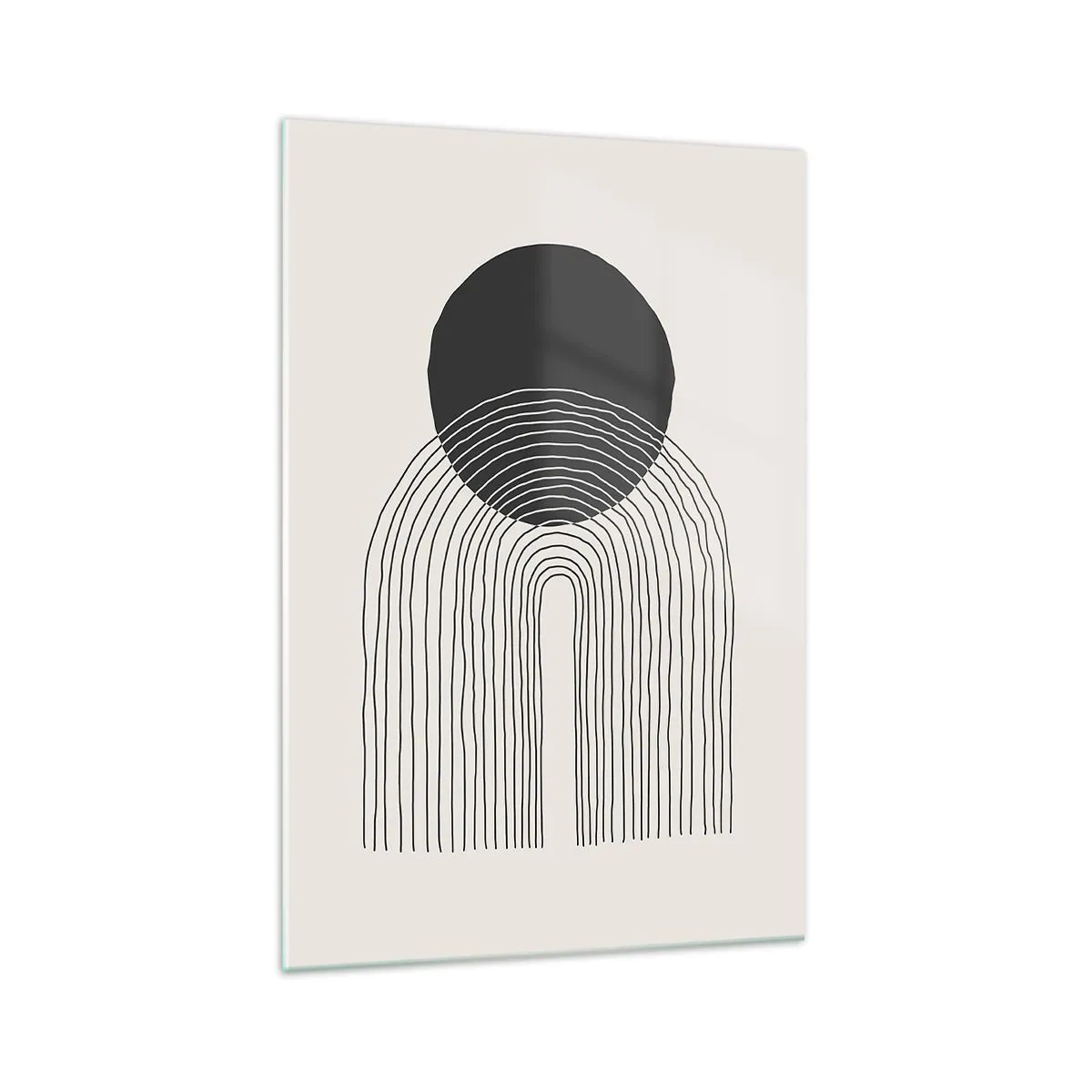 Quadro su vetro - Motivo astratto con linee e un cerchio nero su uno sfondo chiaro - 70x100cm - Tremore e fiducia - Decorazione murale moderna per soggiorno e camera da letto ARTTOR