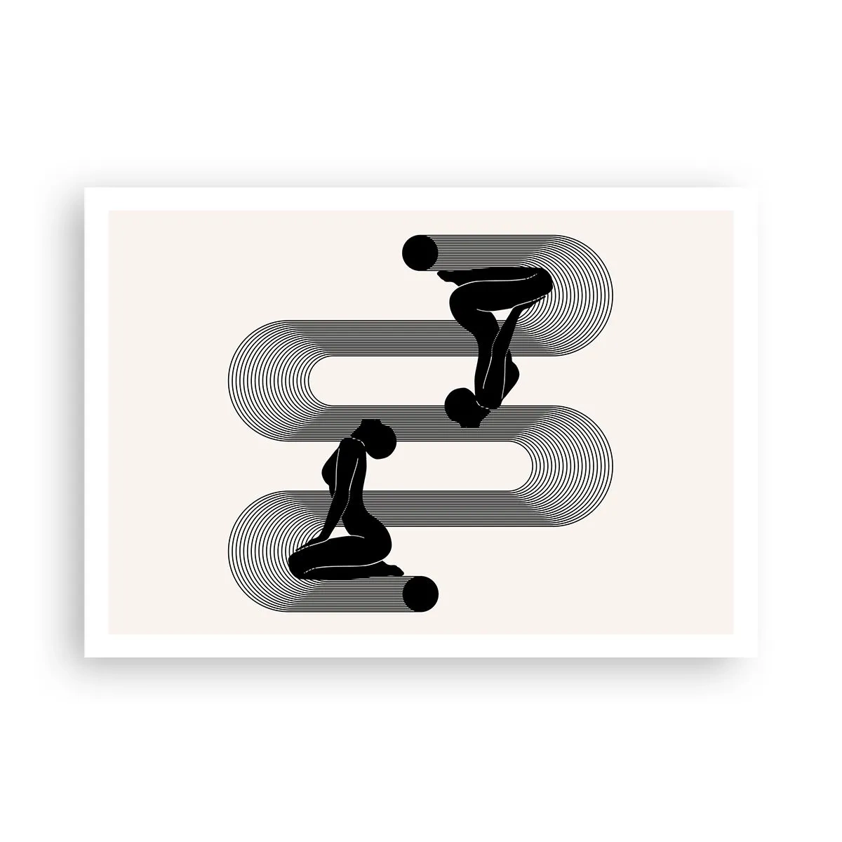 Poster - Sagome nere con linee geometriche su sfondo chiaro - 100x70cm - Simmetria sensuale - Decorazione murale moderna per soggiorno e camera da letto ARTTOR