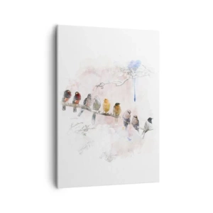 Quadro su tela - Stampe su Tela - Uccelli colorati su un ramo in stile acquerello - 50x70cm - Incontro alato - Decorazione murale moderna per soggiorno e camera da letto ARTTOR