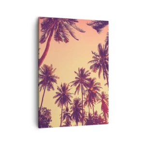 Quadro su tela - Stampe su Tela - Palme contro il cielo con i caldi colori del tramonto - 50x70cm - Composizione tropicale - Decorazione murale moderna per soggiorno e camera da letto ARTTOR