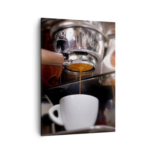 Quadro su tela - Stampe su Tela - Primo piano di una macchina da caffè che prepara un espresso fresco - 50x70cm - Il miglior momento della giornata - Decorazione murale moderna per soggiorno e camera da letto ARTTOR