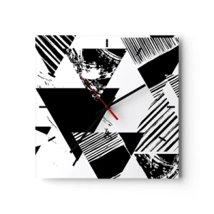 Orologio da parete - Orologio in Vetro - Motivi geometrici in forma minimalista in bianco e nero - 30x30cm - Pioggia di triangoli - Decorazione murale moderna per soggiorno e camera da letto ARTTOR