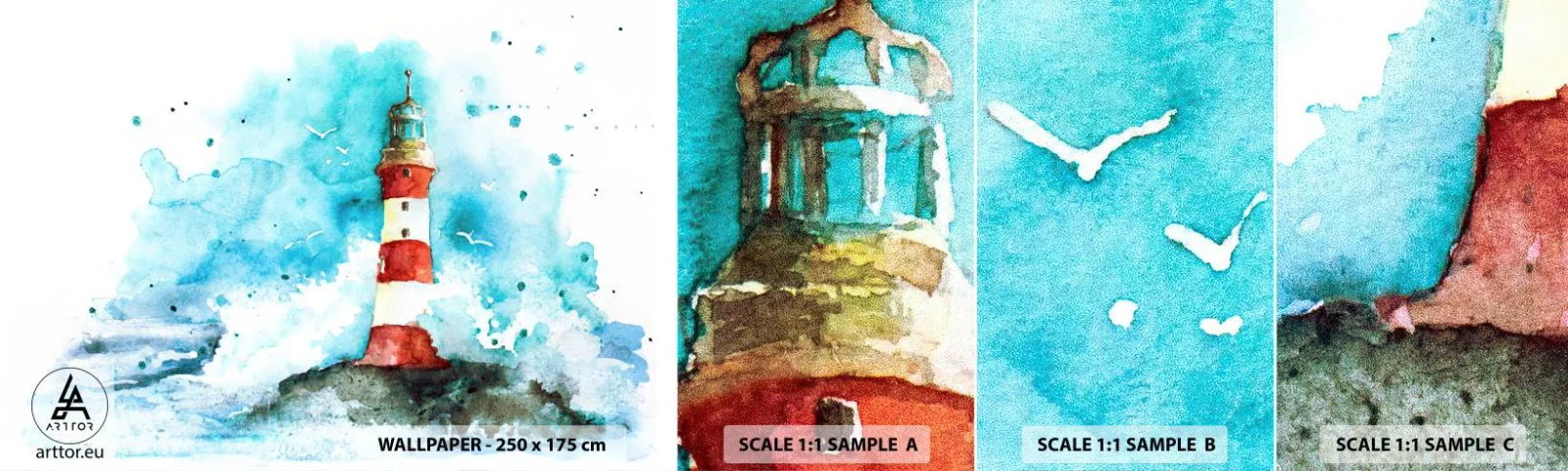 Campione Di Fotomurale Standard Eco - L'unità dei quattro elementi - Faro, Paesaggio, Grafica - 100x30 cm