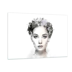 Quadro su vetro - Volto di donna in stile acquerello su sfondo bianco - 120x80cm - Ritratto estremamente alla moda - Decorazione murale moderna per soggiorno e camera da letto ARTTOR
