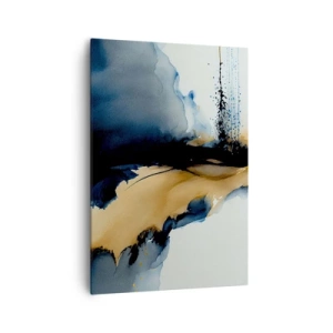Quadro su tela - Stampe su Tela - Una composizione astratta nei toni del blu navy e dell'oro - 70x100cm - Dietro la cortina - Decorazione murale moderna per soggiorno e camera da letto ARTTOR