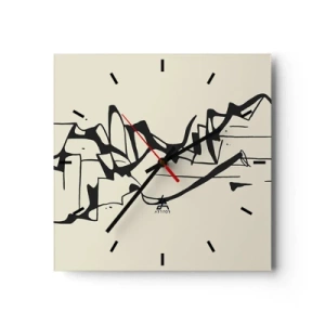 Orologio da parete - Orologio in Vetro - Disegno astratto di montagne in bianco e nero - 30x30cm - Forse è un paesaggio - Decorazione murale moderna per soggiorno e camera da letto ARTTOR