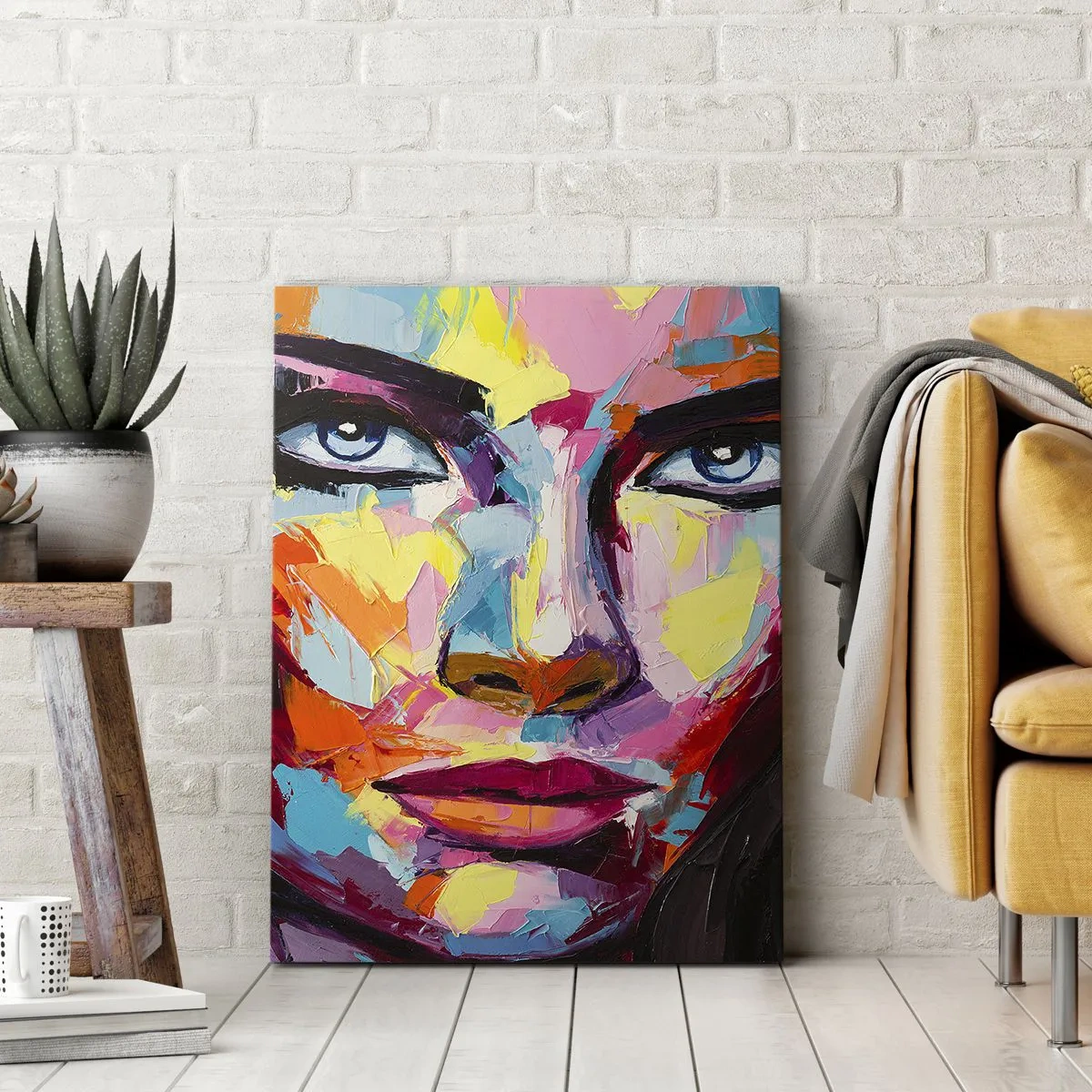 Quadro su tela - Stampe su Tela - Un ritratto astratto e colorato di una donna dai colori intensi. - 50x70cm - Anche l'anima è colorata - Decorazione murale moderna per soggiorno e camera da letto ARTTOR