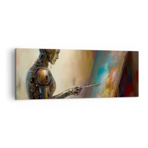 Quadro su tela - Stampe su Tela - Un robot che dipinge su una tela in stile artistico - 140x50cm - L'arte del futuro - Decorazione murale moderna per soggiorno e camera da letto ARTTOR
