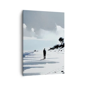 Quadro su tela - Stampe su Tela - Una figura solitaria che cammina su una spiaggia deserta - 50x70cm - Solo con se stesso - Decorazione murale moderna per soggiorno e camera da letto ARTTOR