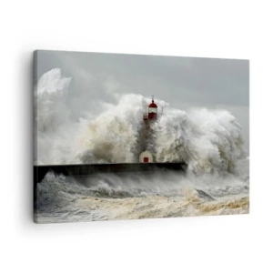 Quadro su tela - Stampe su Tela - Un faro circondato da onde agitate durante una tempesta - 70x50cm - L'ira dell'oceano - Decorazione murale moderna per soggiorno e camera da letto ARTTOR
