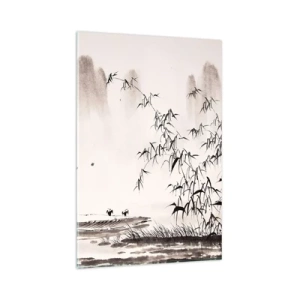 Quadro su vetro - Un paesaggio minimalista in stile orientale - 80x120cm - Il silenzio dei campi di riso - Decorazione murale moderna per soggiorno e camera da letto ARTTOR