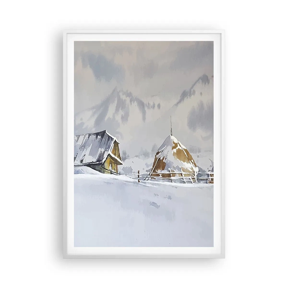 Poster in cornice bianca - Nella valle innevata - 70x100 cm