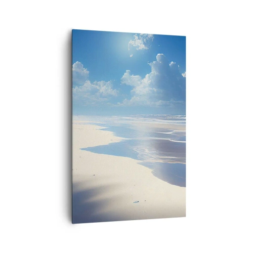Quadro su tela - Stampe su Tela - Una spiaggia sabbiosa con onde sotto un cielo azzurro - 80x120cm - Vacanze in paradiso - Decorazione murale moderna per soggiorno e camera da letto ARTTOR