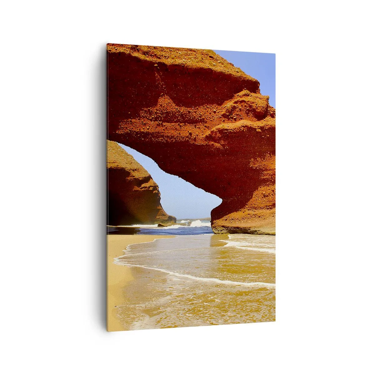 Quadro su tela - Stampe su Tela - Un arco di roccia naturale su una spiaggia con cielo azzurro e onde - 80x120cm - Migliaia di anni di acqua e vento - Decorazione murale moderna per soggiorno e camera da letto ARTTOR