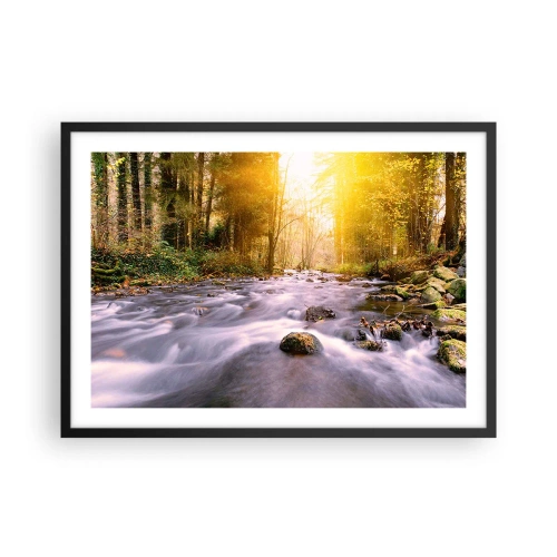 Poster in cornice nera - Un ruscello nella foresta illuminato dai raggi del sole - 70x50cm - Malachite in cornice oro-argento - Decorazione murale moderna per soggiorno e camera da letto ARTTOR