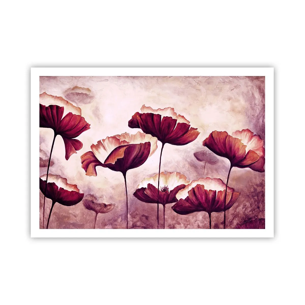 Poster - Fiori nei toni del rosso e del bianco su uno sfondo delicato - 100x70cm - Petalo rosso e bianco - Decorazione murale moderna per soggiorno e camera da letto ARTTOR
