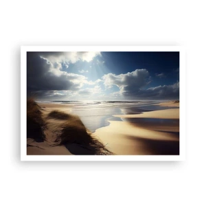 Poster - Una spiaggia selvaggia con dune e cieli azzurri - 100x70cm - Spiaggia incontaminata - Decorazione murale moderna per soggiorno e camera da letto ARTTOR