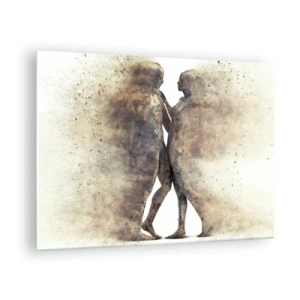 Quadro su vetro - Silhouette astratte di due figure in stile polveroso - 70x50cm - Nati dalla polvere, per amare - Decorazione murale moderna per soggiorno e camera da letto ARTTOR