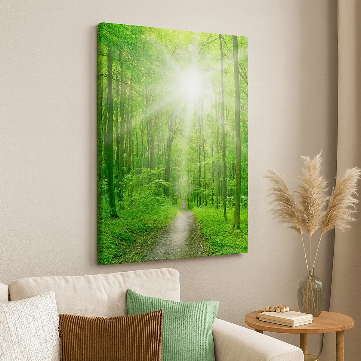 Quadro su tela - Stampe su Tela - Sentiero nel bosco con raggi di sole - 50x70cm - Cattedrale verde - Decorazione murale moderna per soggiorno e camera da letto ARTTOR