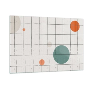 Quadro su vetro - Cerchi colorati su una griglia geometrica di linee sottili - 120x80cm - Prigionieri. Noi o loro? - Decorazione murale moderna per soggiorno e camera da letto ARTTOR