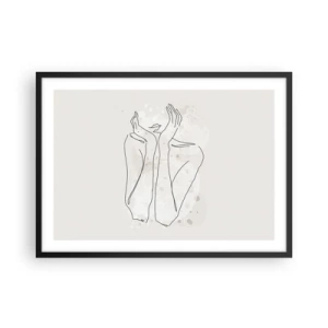 Poster in cornice nera - Linea di contorno che mostra le mani della donna su uno sfondo chiaro - 70x50cm - Attimo sognante - Decorazione murale moderna per soggiorno e camera da letto ARTTOR