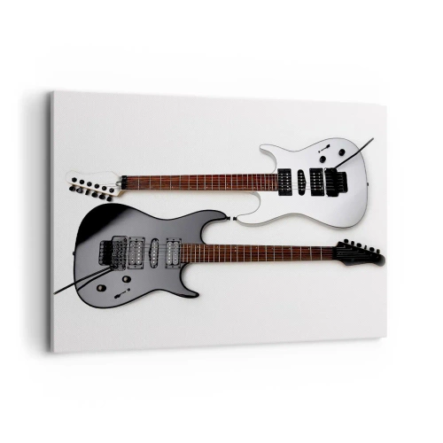 Quadro su tela - Stampe su Tela - Due chitarre elettriche in bianco e nero su uno sfondo chiaro. - 100x70cm - Armonia delle forme - Decorazione murale moderna per soggiorno e camera da letto ARTTOR