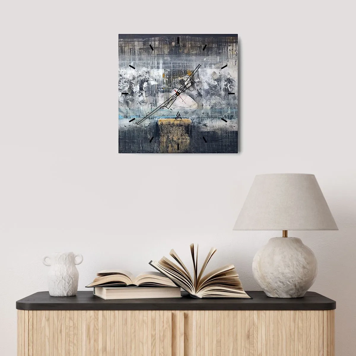 Orologio da parete - Orologio in Vetro - Composizione astratta in toni freddi - 30x30cm - Talvolta è facile, talvolta è difficile - Decorazione murale moderna per soggiorno e camera da letto ARTTOR