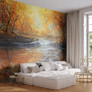 Fotomurali Autoadesivo Deluxe Sticker - Ruscello d'oro - Paesaggio, ruscello di montagna, foresta - 200x140 cm