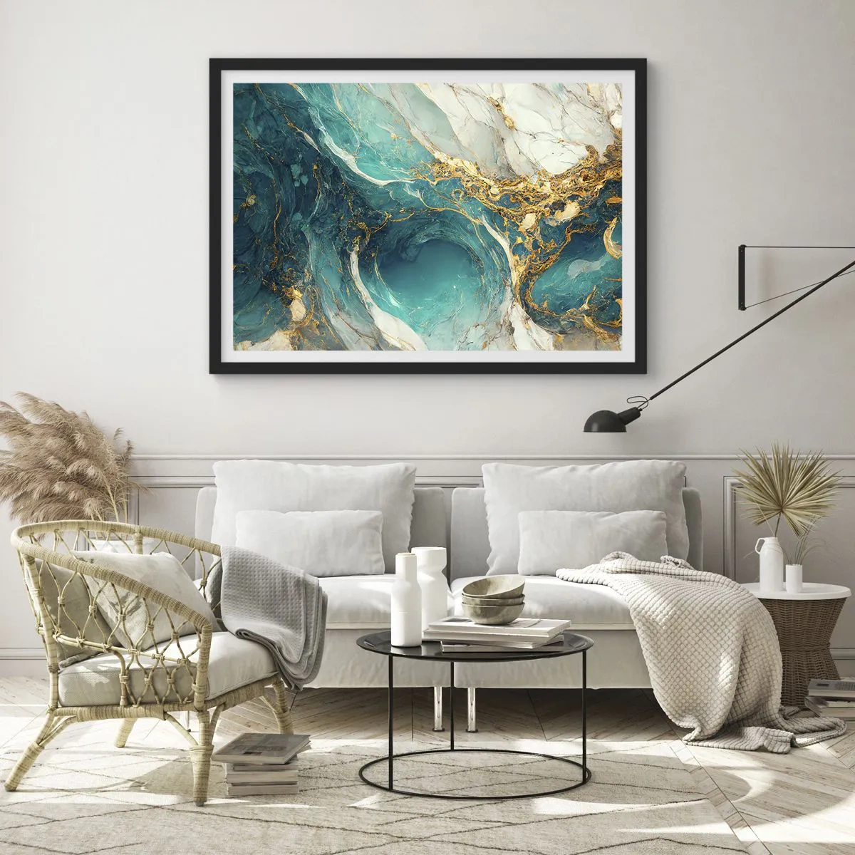 Poster in cornice nera - Composizione con vene d'oro - 40x30 cm