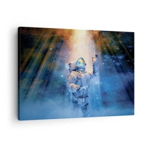 Quadro su tela - Stampe su Tela - Astronauta alla luce di un'esplosione cosmica piena di stelle - 70x50cm - Finalmente alla meta - Decorazione murale moderna per soggiorno e camera da letto ARTTOR